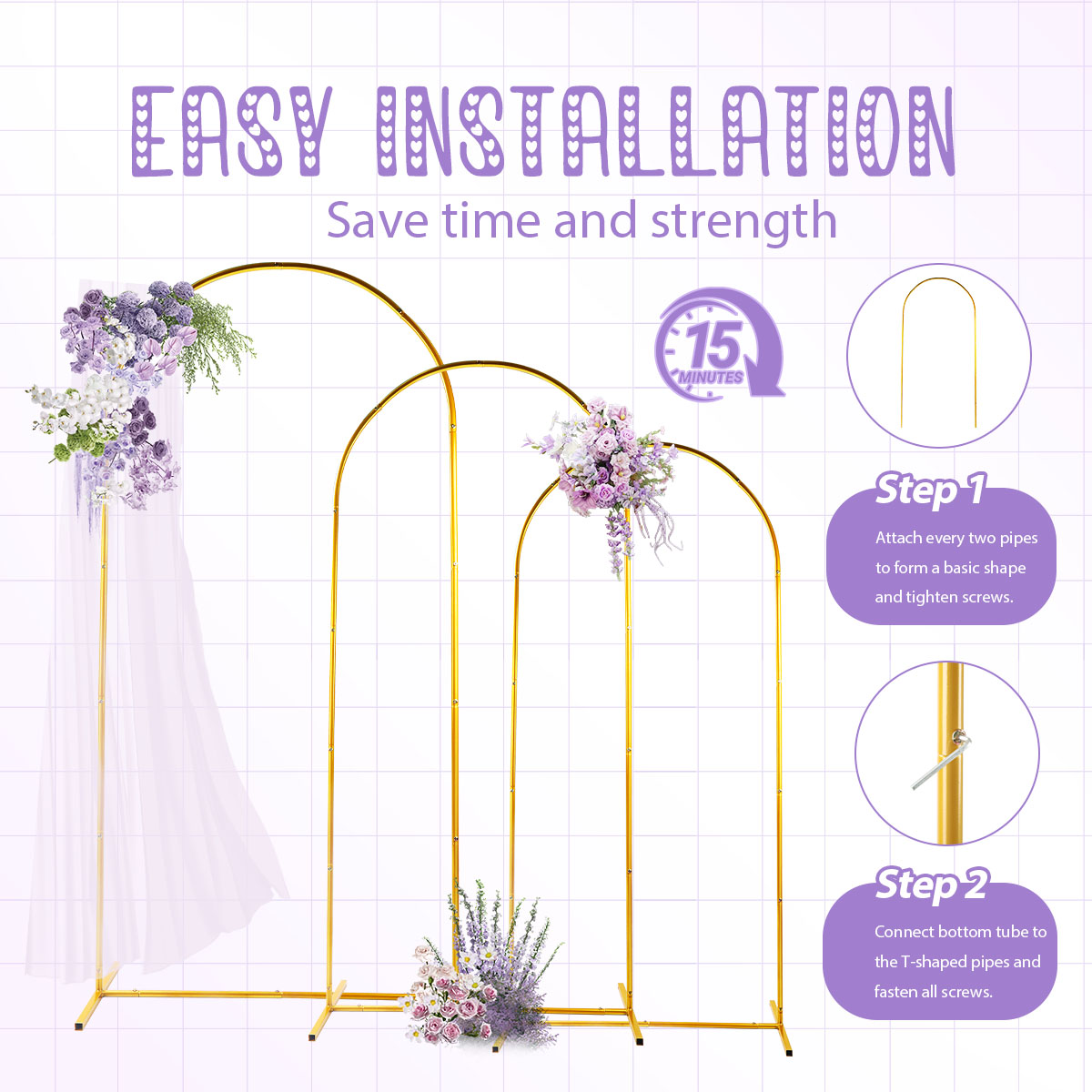 3Pack Golden Metal Arch Kits,  - đánh giá và giá Wedding Support